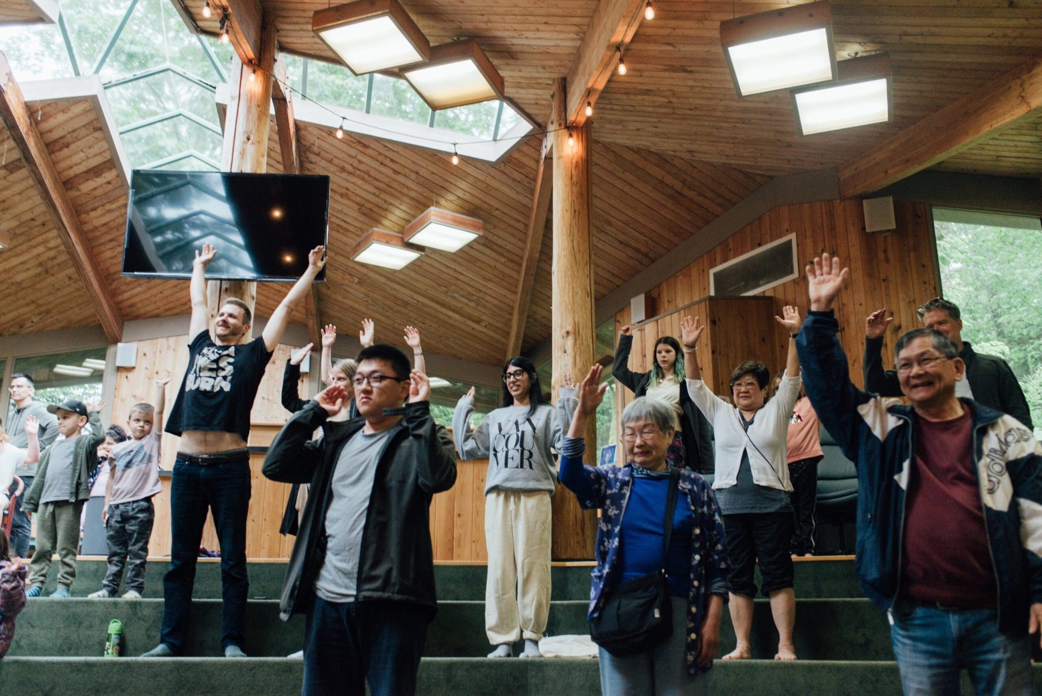 Raising hands during indoor chapel time